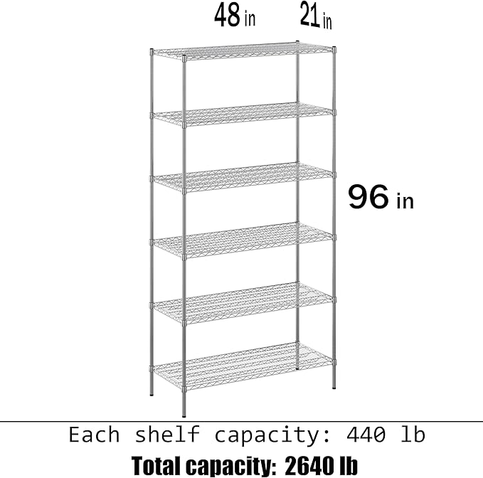 Regal Altair 21" Deep x 48" Wide x 96" Height Wire Shelving Kit | 6-Tier | NSF - Image 3