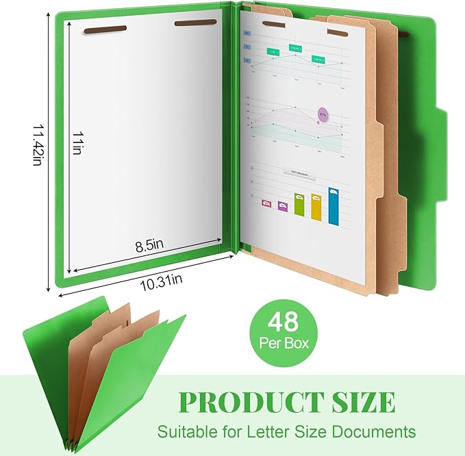 Skyygemm 48 Pcs Classification Folders Letter Size, 2 Divider Pressboard File - Image 2
