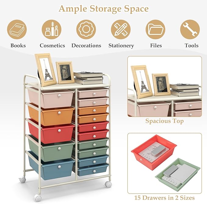 HAPPYGRILL 15-Drawer Rolling Cart, Storage Carts - Image 5
