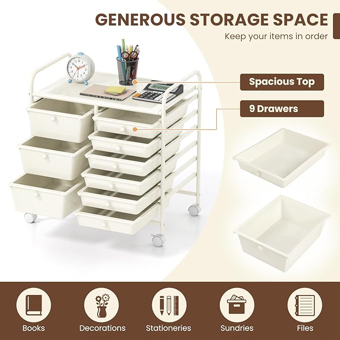 GOFLAME 9-Drawer Rolling Storage Cart, Mobile Utility Cart - Image 4