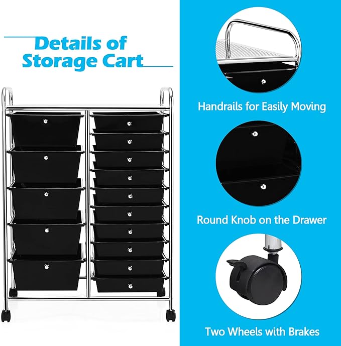 GOFLAME 15-Drawer Rolling Storage Cart, Craft Storage Cart - Image 5