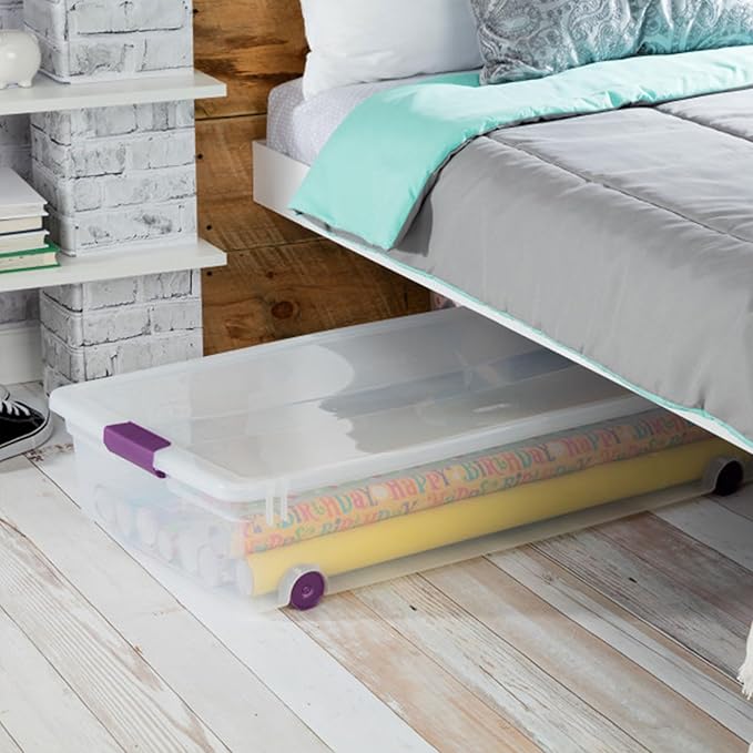 Sterilite 16-Pack 60 Quart ClearView Latch Box, Wheeled Underbed Organizer Bins - Image 5
