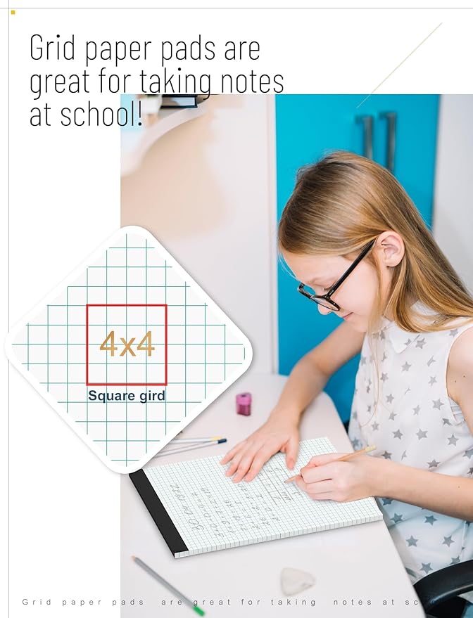 Zaviko Graph Paper Pad 8.5 x 11, 24 Pack, 4x4 Graph Ruled, Grid Paper Pad - Image 3