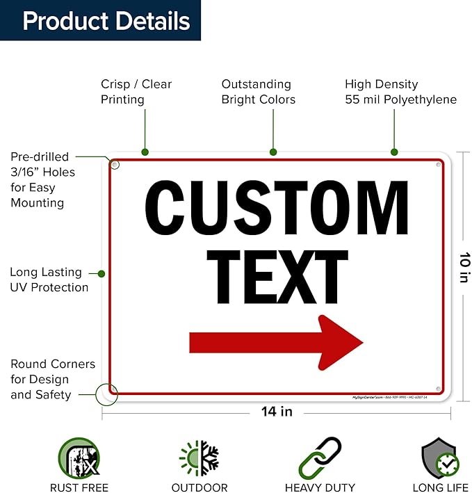 Custom Arrow, Custom Directional Sign, Right Arrow, 10x14 Inches, 55 mil thick - Image 6
