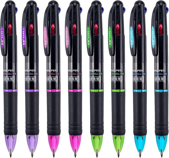 Bribobo 8 Pack Multicolor Ballpoint Pens 4-in-1 0.7mm Colored Retractable - Image 7