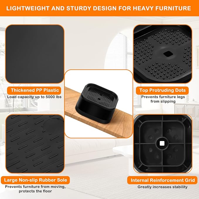 shouwuhho 6 Pack Furniture Risers Adjustable Bed Risers Heavy Duty Lifts Height - Image 3