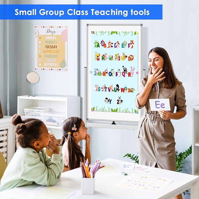 Magnetic Mobile White Board, 40 x 24 Double Sided Dry Erase Board Rolling - Image 7