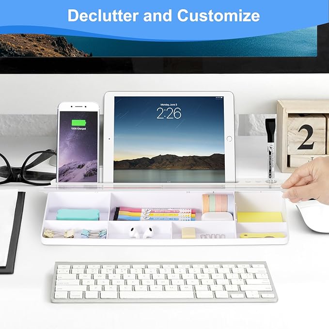 Desktop Glass Whiteboard with Storage, Colorful Weekly Calendar Desk Dry Erase - Image 4