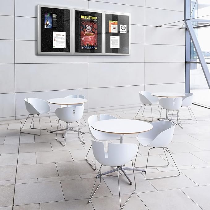 Ghent 48" x 96" 3-Door indoor Enclosed Recycled Rubber Bulletin Board, Shatter - Image 2