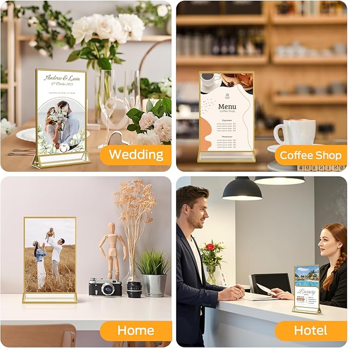 Smarpau Gold Acrylic Sign Holder 5x7, Double-Sided Display Stand - Image 8