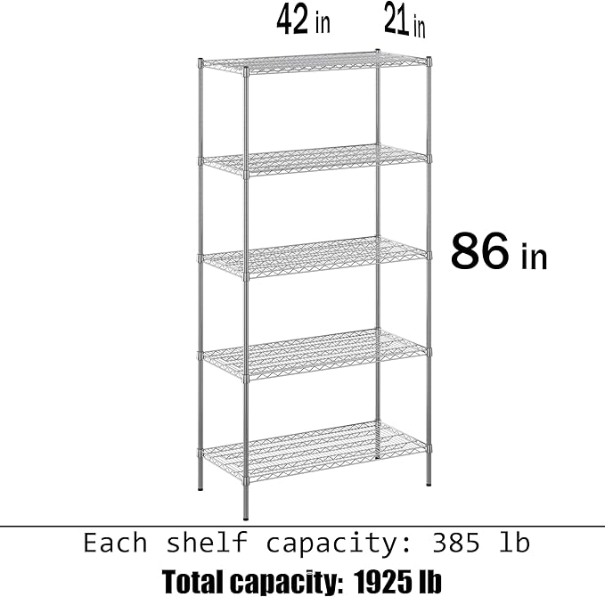 Regal Altair 21" Deep x 42" Wide x 86" Height Wire Shelving Kit | 5-Tier | NSF - Image 3