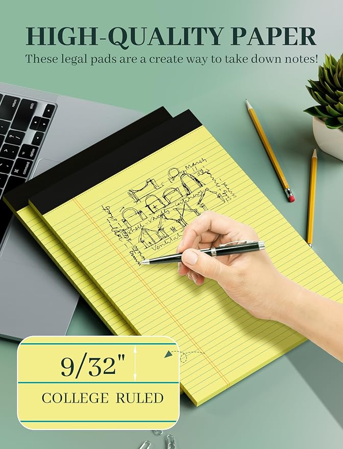 6 Pack Yellow Legal Pads 8.5 x 11 College Ruled Lined Writing Note Pads 8.5 x - Image 5