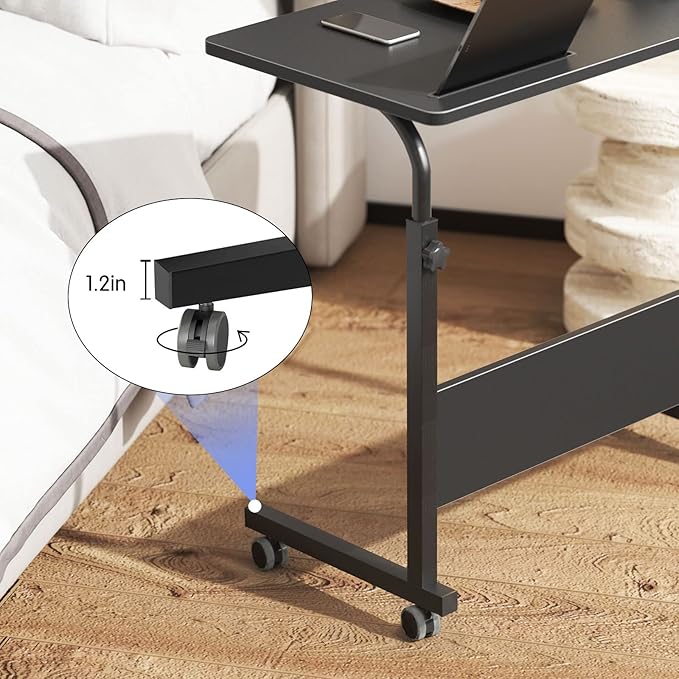 DlandHome Side Table 31.4 Inches w/Tablet Slot & Wheels Adjustable C Table - Image 7