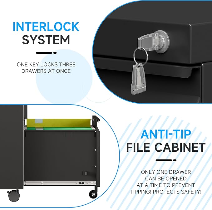 Bestoo 3-Drawer Mobile File Cabinet - Image 7
