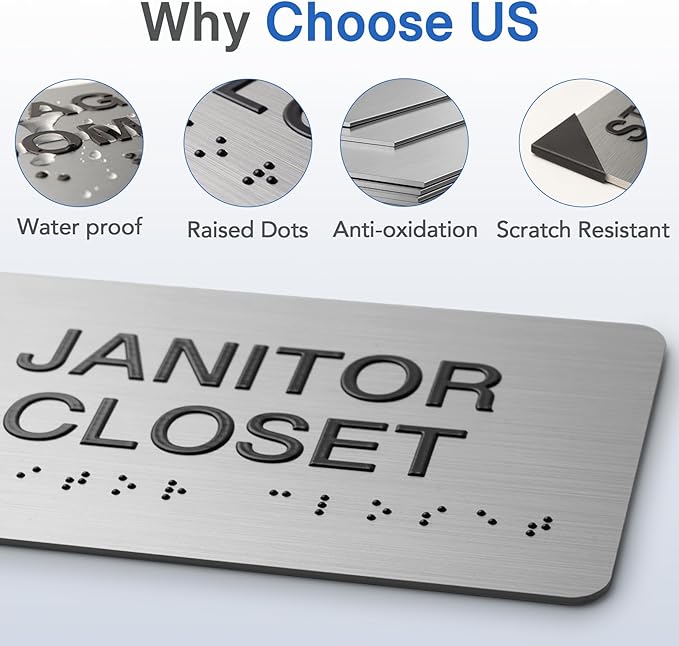 SUPPLY ROOM Signs with Raised Text & Grade 2 Braille, Brushed Aluminum/Silver - Image 3