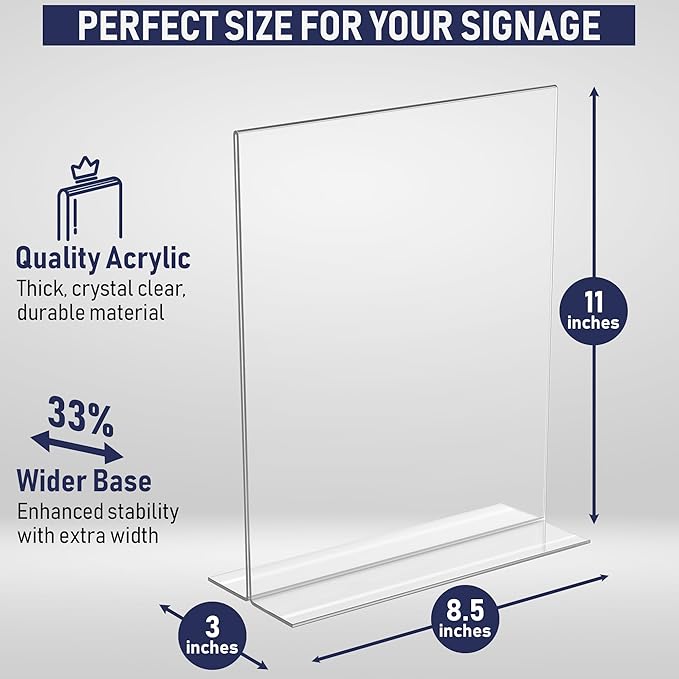 Acrylic Sign Holder 8.5 x 11, T-Shape Double-Sided Acrylic Table Stand - Image 2