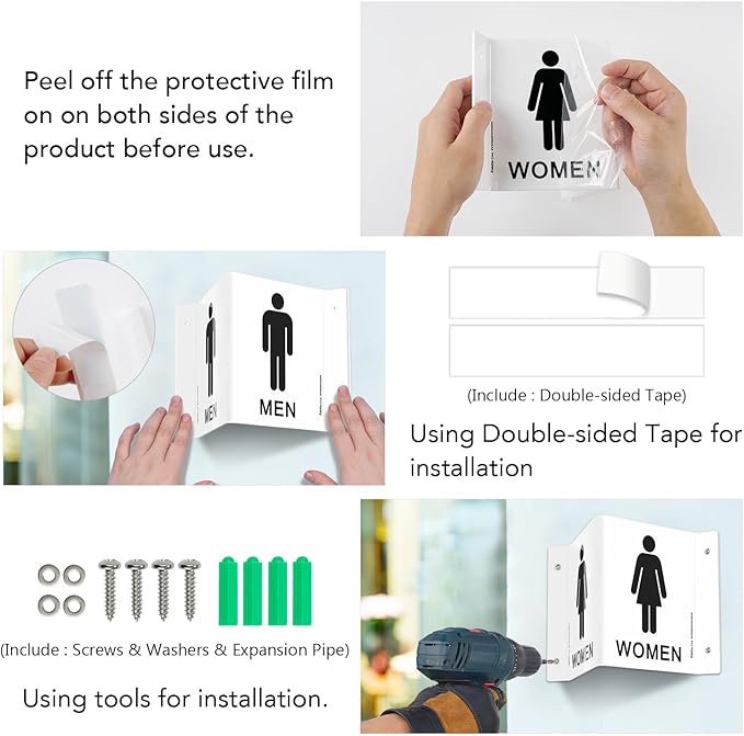Faittoo Restroom Sign, Bathroom Signs, 4 Pack 6 x 8 Inches Acrylic Sign - Image 5