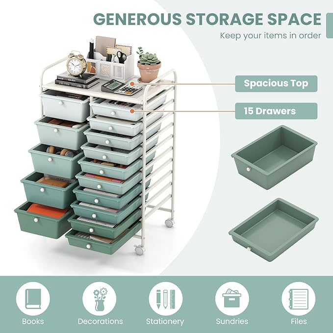 GOFLAME 15-Drawer Rolling Storage Cart, Craft Storage Cart - Image 4