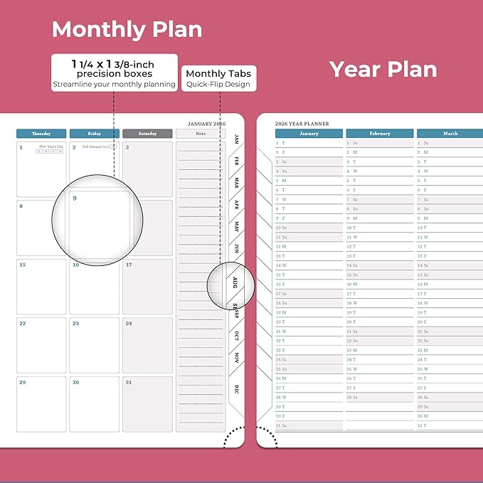 IN-LUXPRO Planner 2026 Daily Weekly and Monthly, 12 Months Spiral Bound - Image 4
