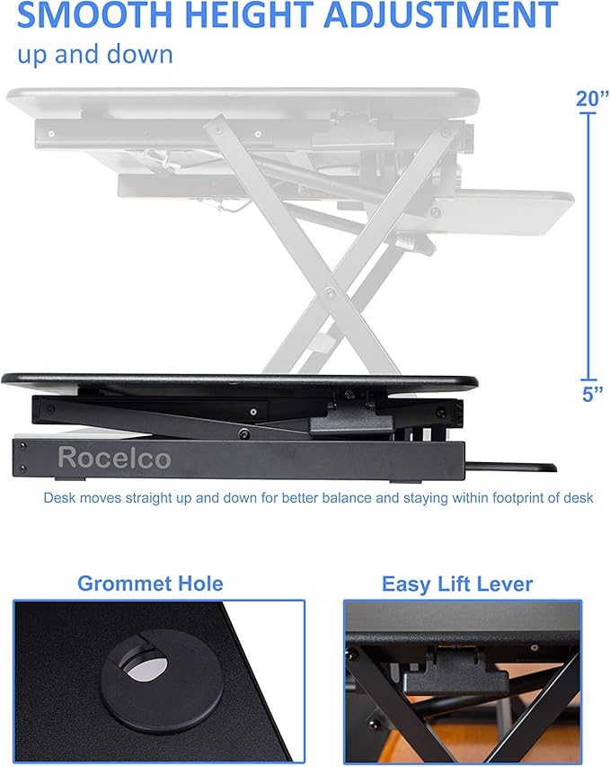 Rocelco 40" Large Height Adjustable Standing Desk Converter - Image 3