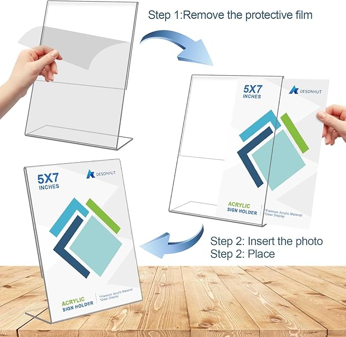 DESONAUT 8 Pack Slant Back Acrylic Sign Holder 5x7 inches, Desktop Tabletop - Image 5