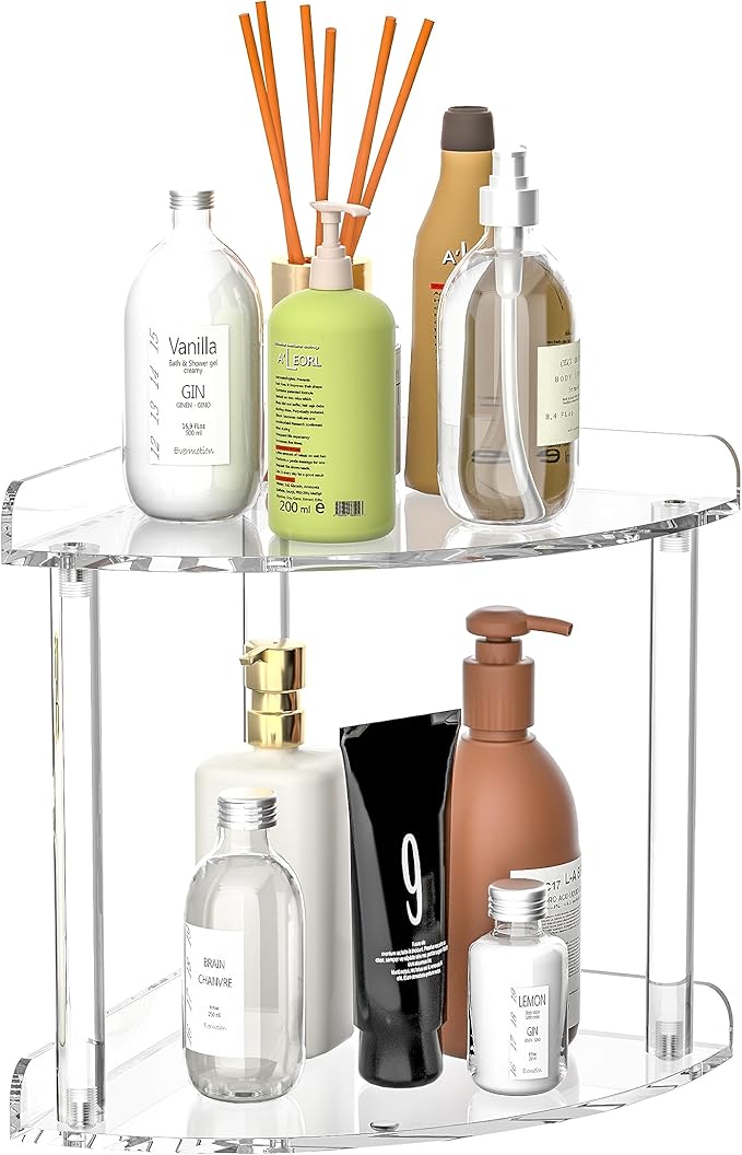 Sezanrpt 2 Tier Countertop Corner Organizer Shelf 7x7x8 Inch, Acrylic Bathroom by Sezanrpt