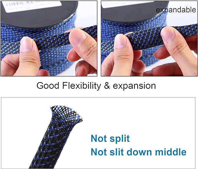 100ft - 1/2 inch PET Expandable Braided Sleeving – BlackBlue – Alex Tech - Image 5