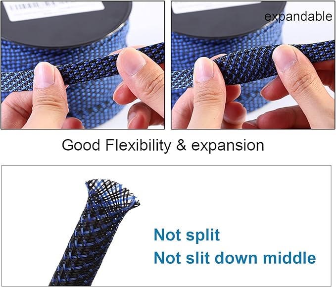 25ft - 1/2 inch PET Expandable Braided Sleeving – BlackBlue – Alex Tech Braided - Image 5