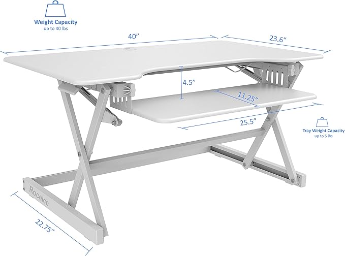 Rocelco 40" Large Height Adjustable Standing Desk Converter - Image 4
