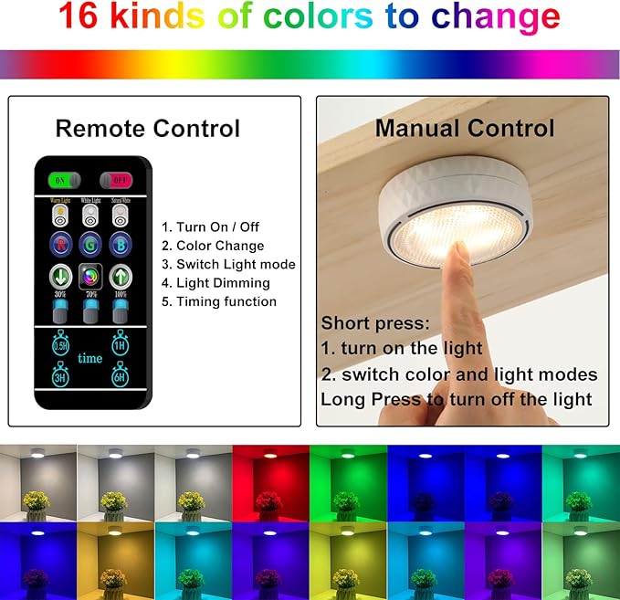 Onumii LED Puck Lights Battery Operated LED Under Cabinet Lighting Wireless - Image 3