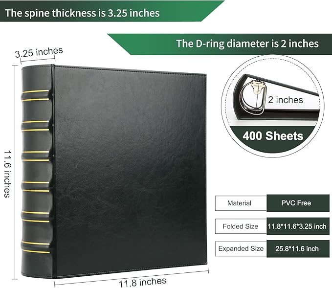 LETVPVOW Vintage Hardback 3 Ring Binder 2 Inch, Professional Leather Binders 2 - Image 2