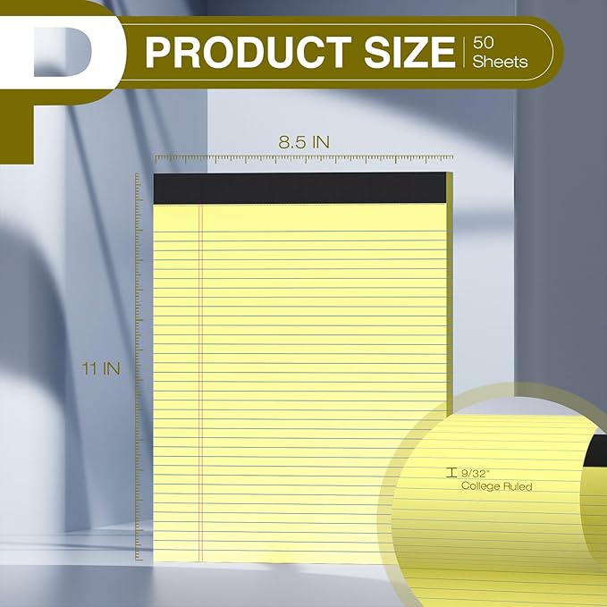 12 Pack Legal Pads 8.5" x 11" College Ruled Yellow Note Pads 8.5 x 11 Inch - Image 2