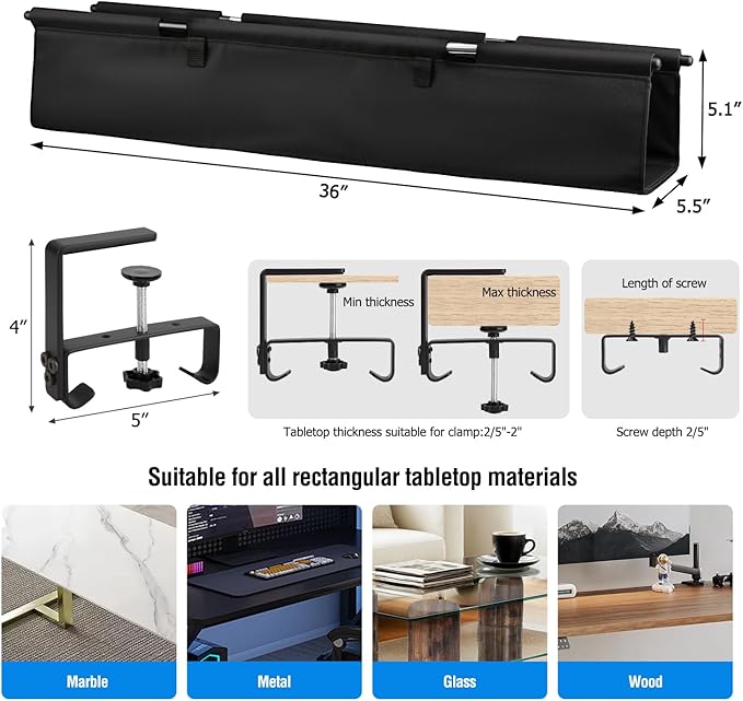 Under Desk Cable Management Tray, 36-Inch Heavy Duty No-Drill Clamp & Screw - Image 5