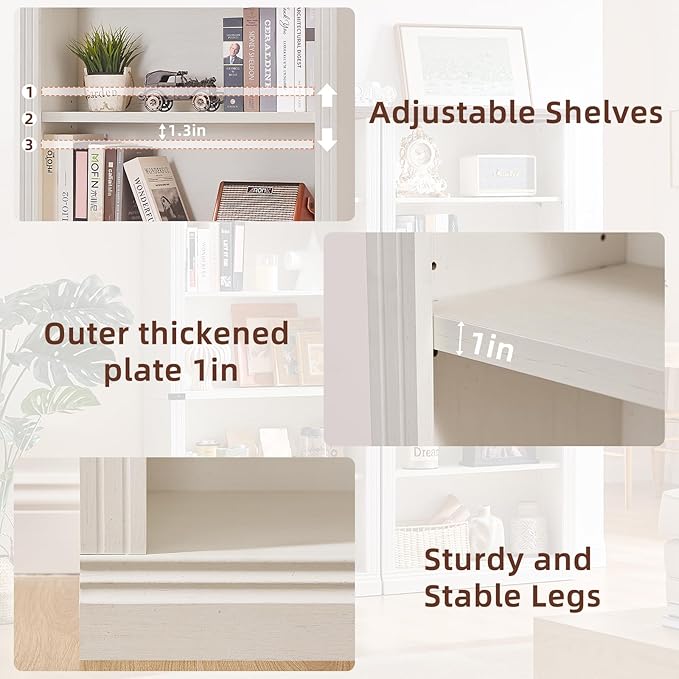 RWYHG 70" White Tall Bookshelf, 5-Tier Thick Wooden Book Shelf - Image 6