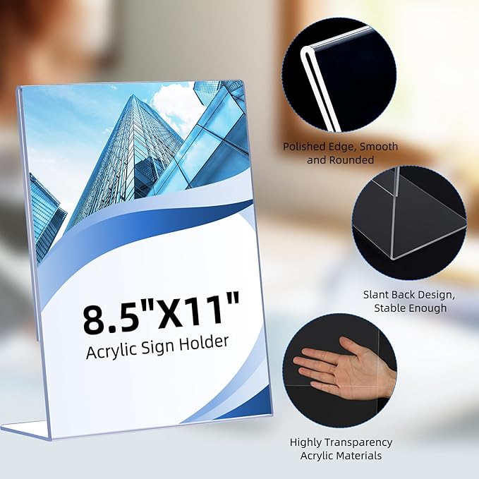 DECOHOBO 12 Pack Acrylic Sign Holder 8.5 x 11, L-Shape Acrylic Stands - Image 5