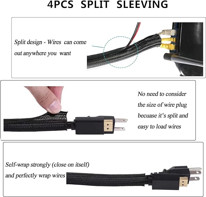DRIVUU 311Pcs Cable Management Organizer Kit 4 Cable Sleeve Split, 53Cable - Image 3