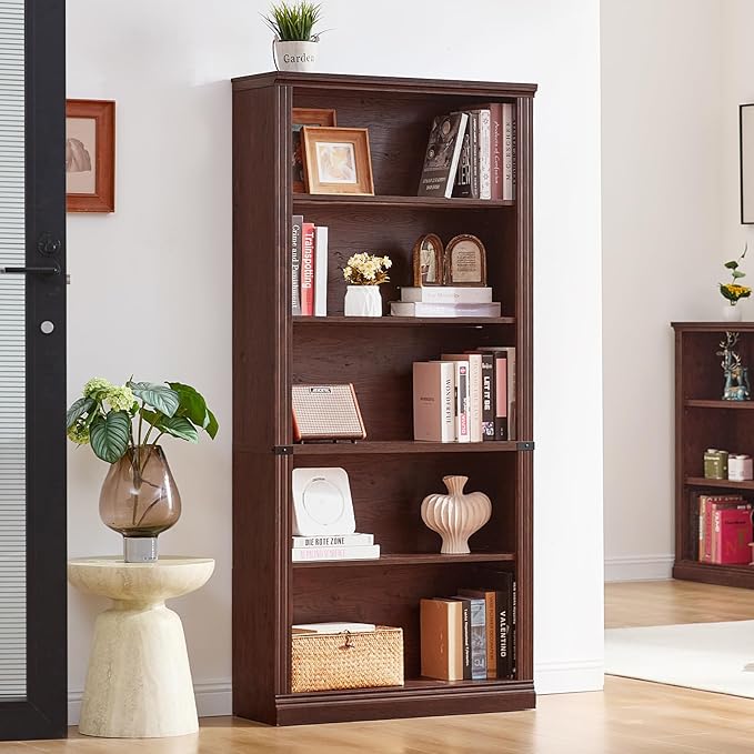 RWYHG 70" Walnut Tall Bookshelf Set of 4, 5-Tier Thick Wooden Book Shelf - Image 9