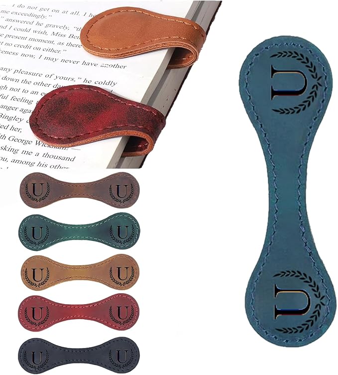 Personalized Magnetic Leather Bookmark, 26 Letters Custom Leather Bookmarks by Artlaza