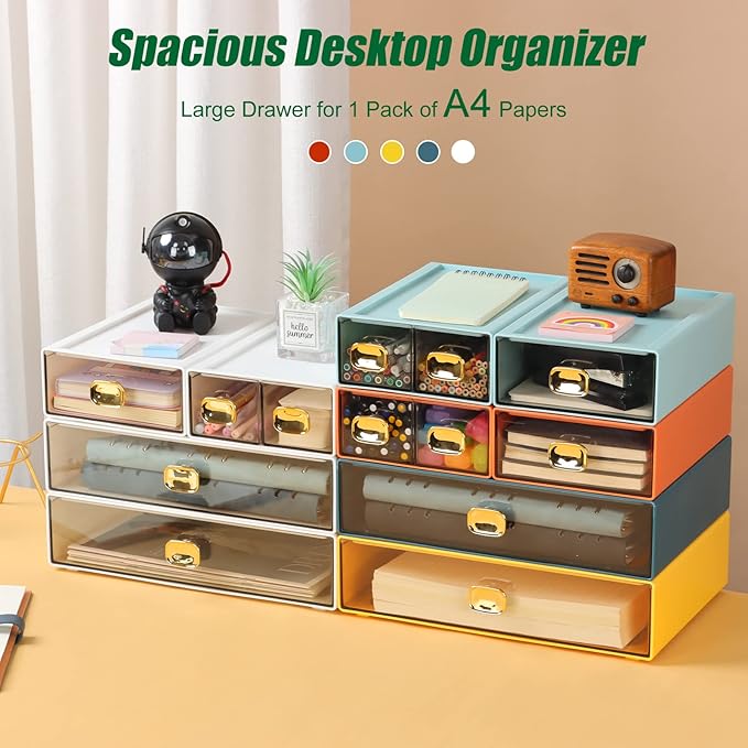 Spacious Desk Drawers, Stackable Desktop Organizer, Plastic Storage Box - Image 6