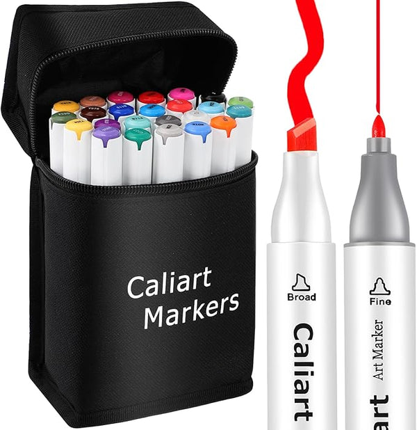 Caliart Alcohol Based Markers, 24 Colors Art Marker Set Fine & Chisel Dual Tip by Caliart