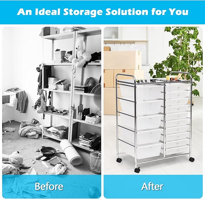 DORTALA 15-Drawer Rolling Storage Cart - Image 4