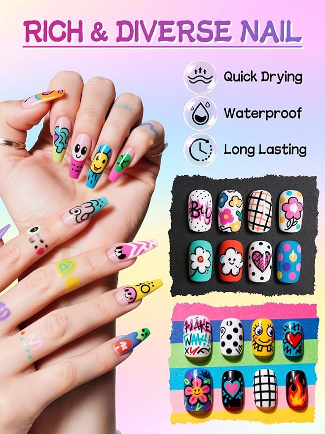 EBANKU 12 Color Nail Art Pens Set, 0.5 MM 3D Nail Polish Pens Acrylic Paint - Image 5