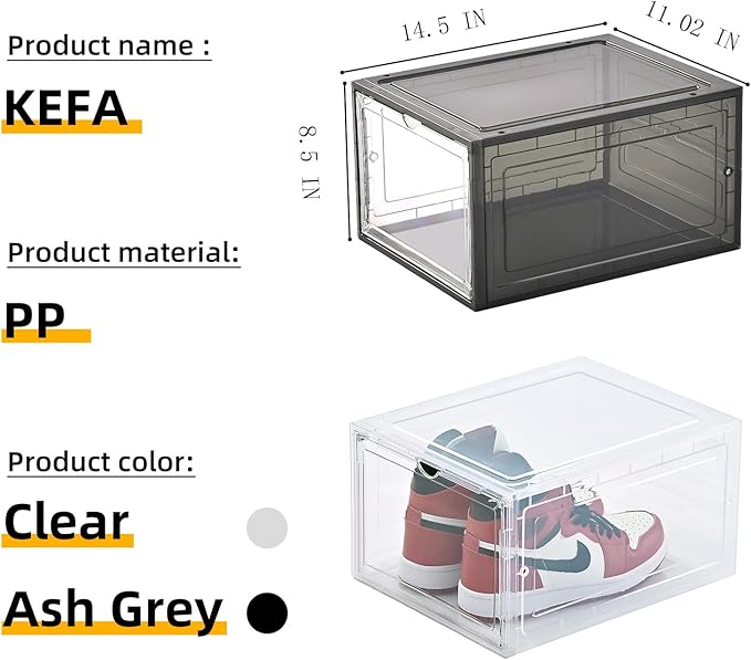 KEFA 8 Pack US 15 XXL Clear Shoe Storage Boxes Stackable, Shoe Organizer Clear - Image 5
