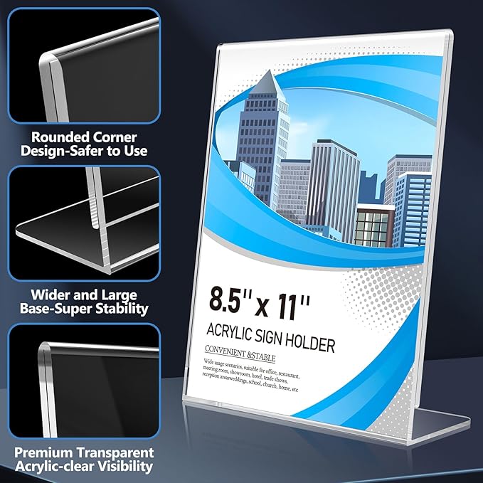 Eocnrhe Acrylic Sign Holder 8.5 x 11 6 Pack, Double-Sided Clear Sign Holder - Image 6