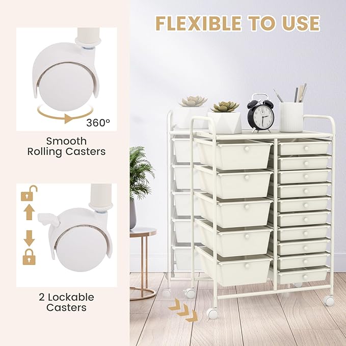 LDAILY 15 Drawer Rolling Storage Cart, Rolling Cart - Image 4