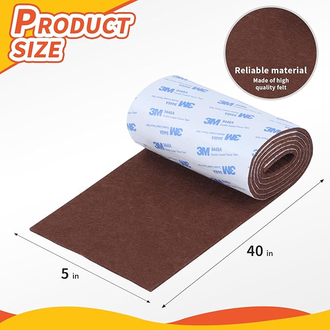 Felt Furniture Pads, Non Slip Self Adhesive Cuttable Felt Tape Brown Heavy Duty - Image 2