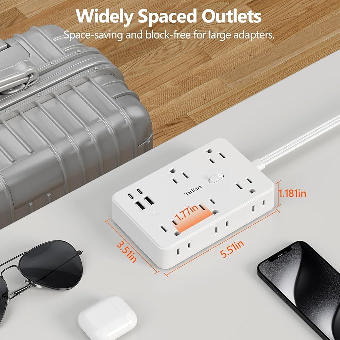 Surge Protector Power Strip 10 FT Flat Extension Cord ，10 AC Outlets & 4 USB - Image 3