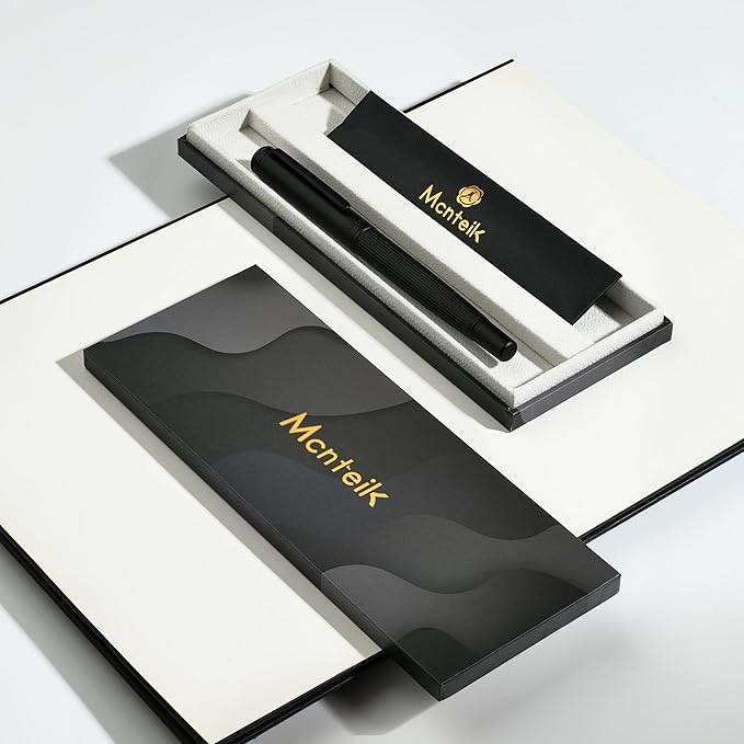 MCNTEIK Matte Black Fountain Pen, Exquisite Vertical Grooving Design, Ink - Image 7