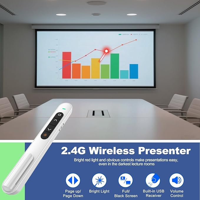 QUI Presentation Clicker for PowerPoint, RF 2.4GHz USB Wireless Presenter Remote - Image 2