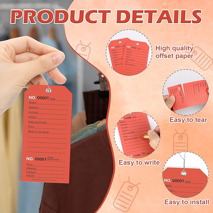 200 Pack Red Repair Tags with Wire Rope Service Repair Tags Numbered with Wire - Image 3